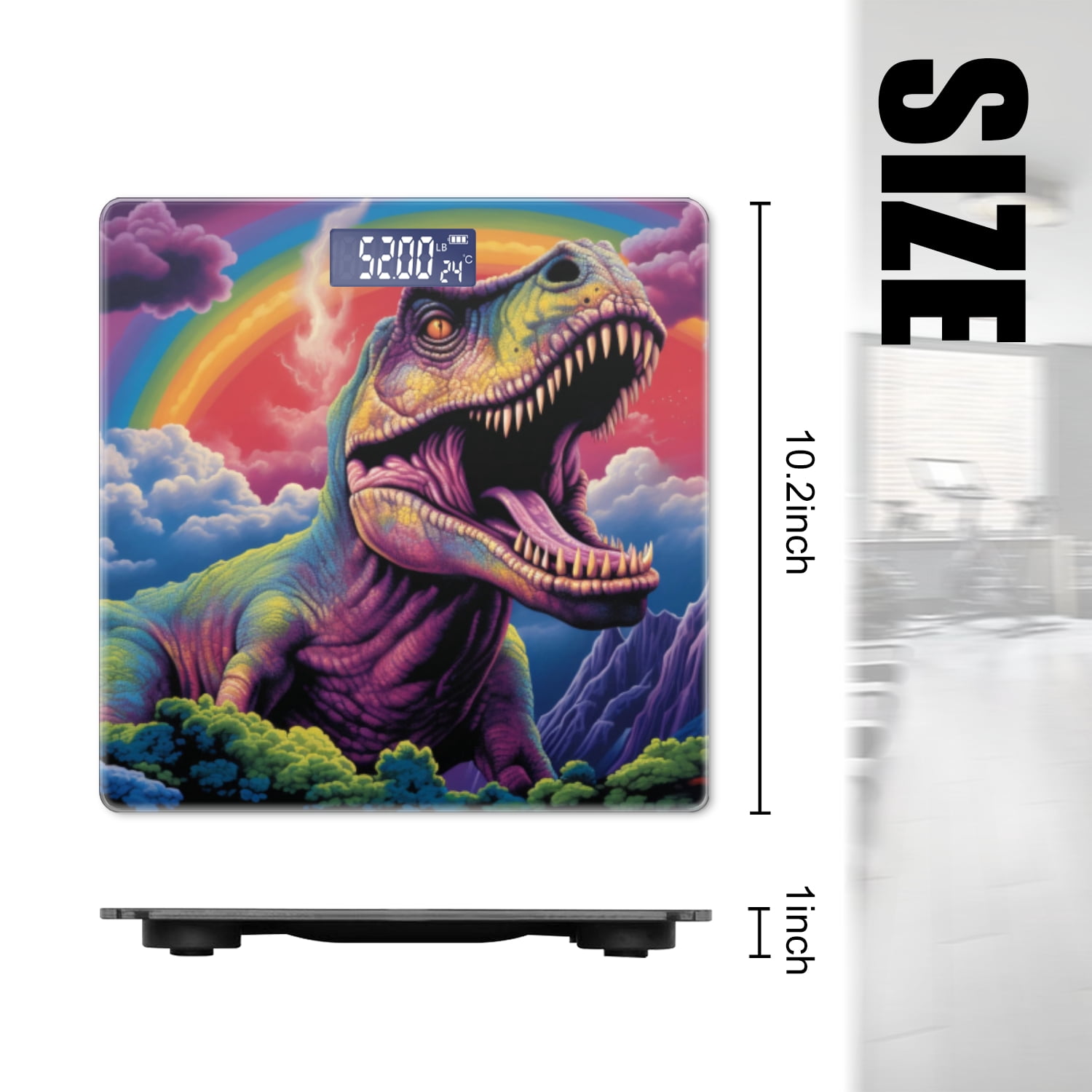 Bathroom Scale, Highly Accurate Digital Body Scale,Precisely Measures Weight up to 400 lbs-T-Rex In The Style Of Colorful Fantasy Realism