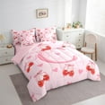 thumbnail image 4 of Manfei Kawaii Pink Letter C 7-Piece Twin Bedding Sets, Cartoon Princess Ribbon Bedding Comforter Set, Cherry Love Heart Reversible Sheet Sets, Lightweight Room Decor, 4 of 8
