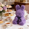 thumbnail image 4 of Hyknon Valentine's Day Bunny Shape Artificial Rose with Lights, Cute Large Flower Rabbit Sculpture Ornaments with Bowknot, Handmade Multifunctional Bunny Statue for Gift Wedding Home Decor, Purple, 4 of 6