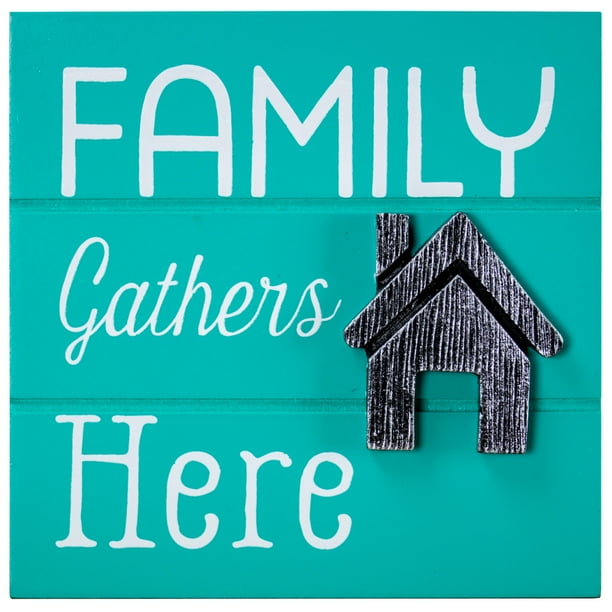 Family Gathers Here Wooden Box Wall Art Sign Country Rustic Farmhouse