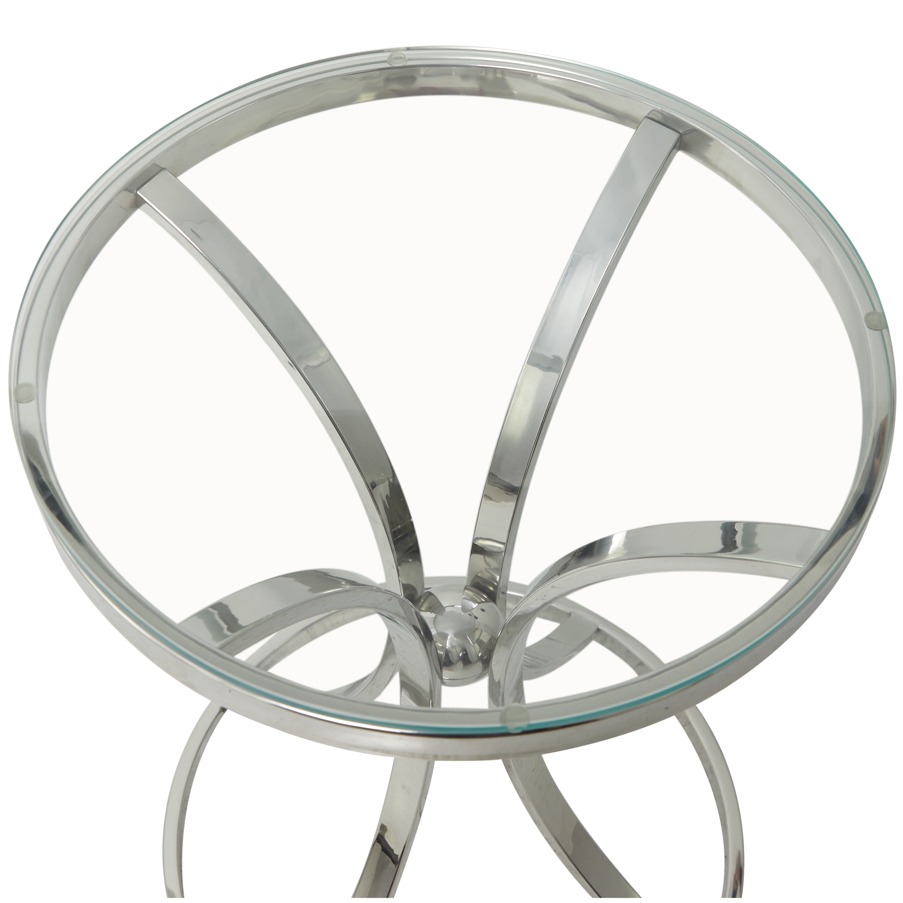 DecMode 18" x 25" Silver Stainless Steel Hourglass Shaped Stand Accent Table with Clear Glass Top, 1-Piece