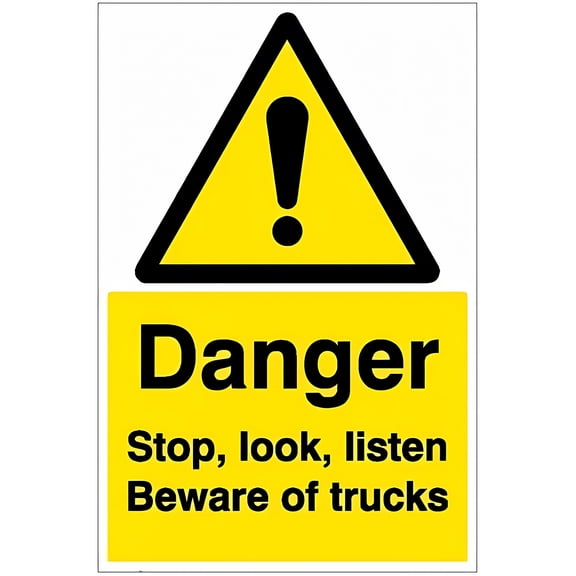 Danger Stop, Look, Listen Beware of Trucks - 8"x12" Tin Metal Warning Sign, Traffic Safety Decor for Home Farm Bar Coffee Shop Club Highway Street Outdoor