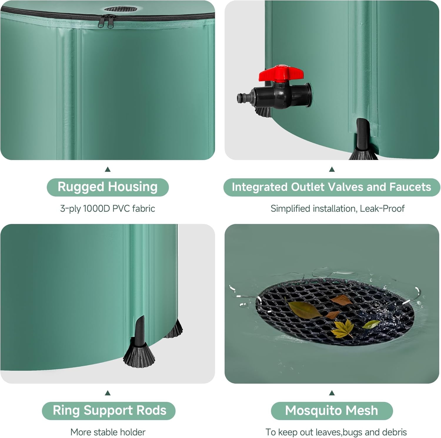 Collapsible Rain Barrel Water Storage Containers-53 Gallon Portable Rainwater Collect System Water Tank to Collect Rainwater from Gutter Downspout Water Catcher with Spigots,Filter＆Overflow Kits