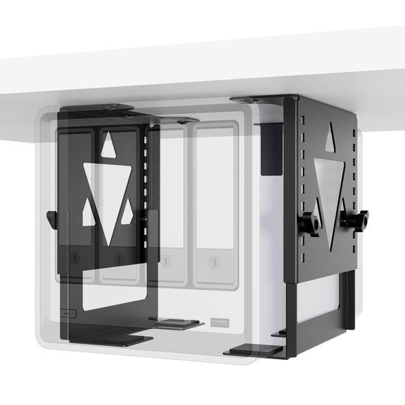 PUTORSEN Under Desk Mini PC Mount NAS Mount Bracket Holder, Height and Width Adjustable CPU Holder, Black