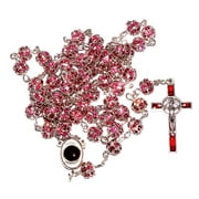 Multi Faceted Crystals Rosary - 8mm Crystal Rosary with Silver Tone Alpaca chain, Holy Land Soil and special Crucifix (Pink)