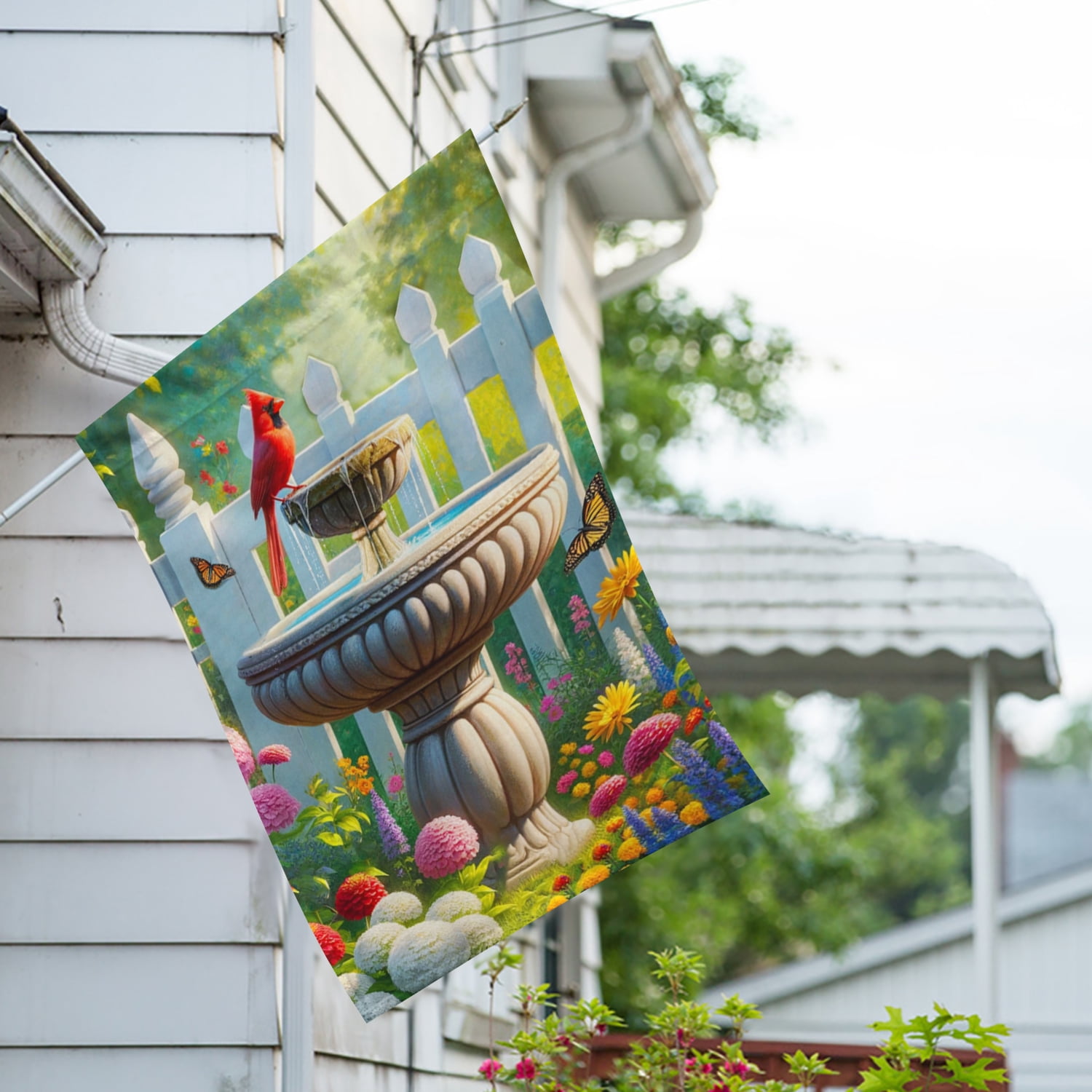 America Forever Cardinal Red Bird House Flag, 28x40 inch, Double Sided, Birdbath Floral Spring Summer Outdoor Yard Decor, Large Vertical Flags for Lawn and Garden