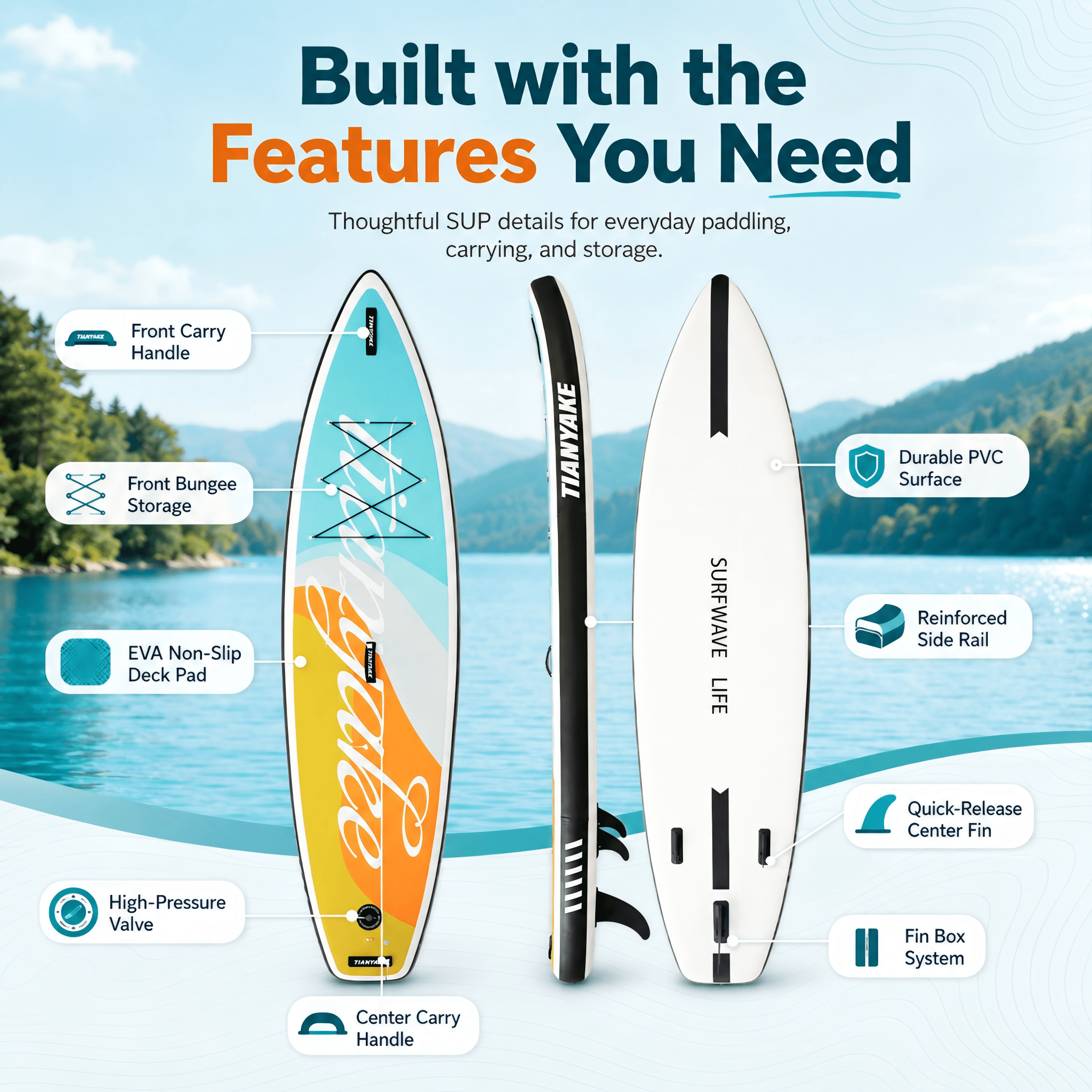 Rayocon 11ft Inflatable Paddle Board, Stand Up SUP Board for Adults & Beginners, Wide Paddleboard with Premium Accessories, Green
