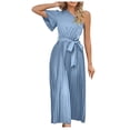 thumbnail image 2 of EGNMCR Robes de Fête pour Femmes Robe d'Été pour Femmes Ajustée Plissée avec Ceinture Robe à Manches Courtes à une Épaule, 2 of 5