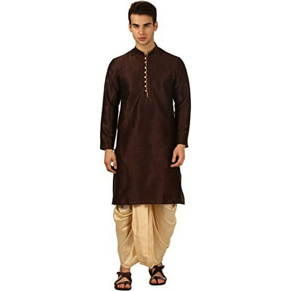 Royal Kurta Mens Art Silk Dhoti Kurta Set (40, Brown)