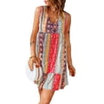 thumbnail image 3 of VISgogo, vestido corto suelto para mujer, verano, estilo bohemio, estampado Floral, empalme, cuello en V, volantes, sin mangas, informal, falda de vacaciones VISgogo moda, 3 of 5