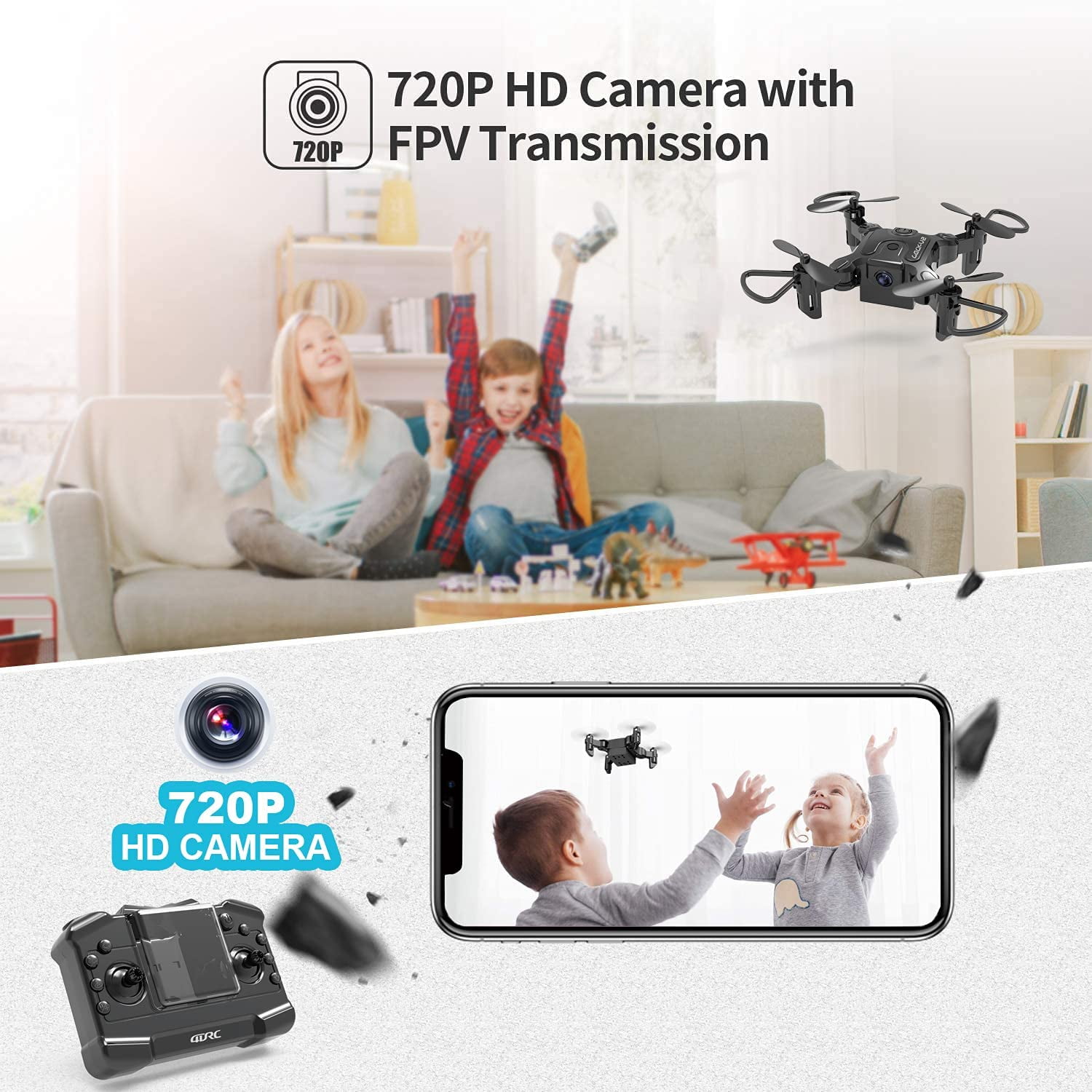 4DRC Mini Drone With 720p Camera for Kids and Adults, FPV Drone Beginners RC Foldable Live Video Quadcopter,3D Flips and Headless Mode,One Key Return,Altitude Hold,3 Modular Battery Black