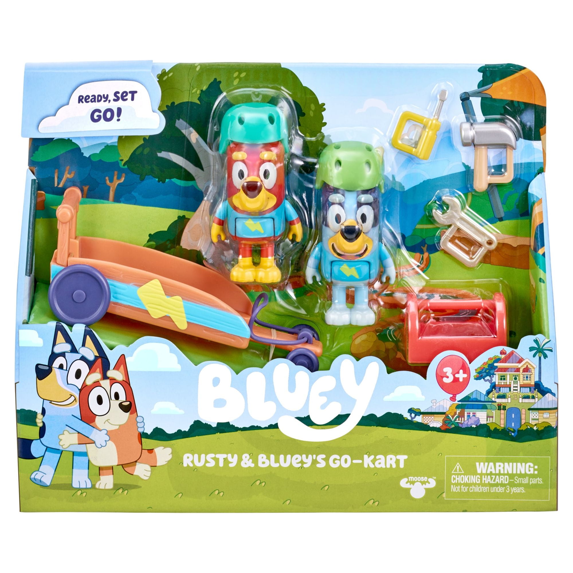 Bluey, Rusty & Bluey's Go-Kart Vehicle and Figures Pack, 2.5-3 inch Figures and Accessories, Preschool, Ages 3+