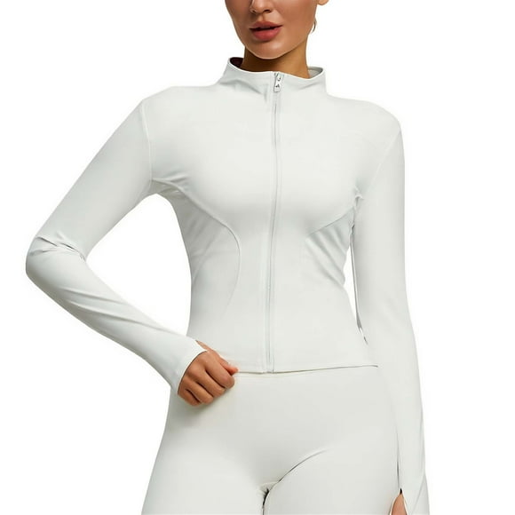 Yuyuzo Workout Tops for Women Long Sleeve Zipper Cropped Jackets Lightweight Yoga Athletic Jacket with Thumb Holes