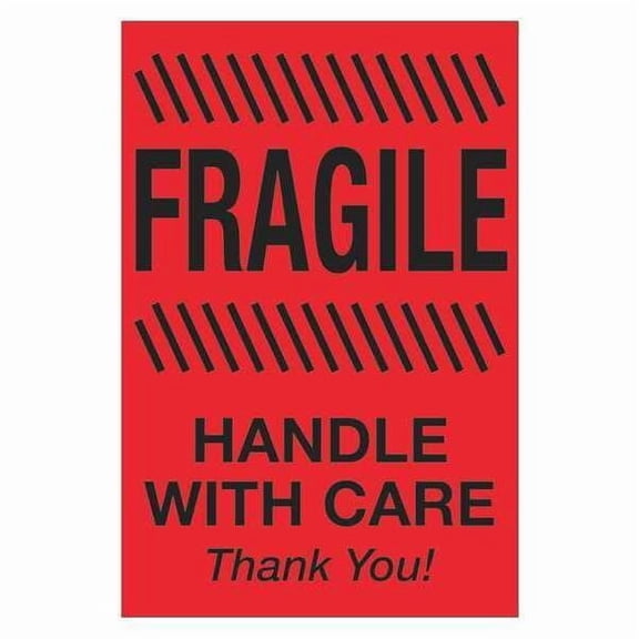 Tape Logic® Preprinted Special Handling Labels, DL1186, Fragile Handle With Care, Rectangle, 4" x 6", Fluorescent Red, Roll Of 500