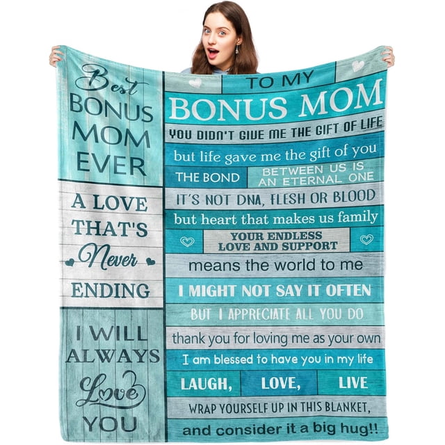 LHSHID Bonus Mom Gifts Bonus Mom Blanket Bonus Mom Wedding Gift from Bride Bonus Mom Gifts from Daughter Gifts for Stepmom/Bonus Mom Bonus Mom Birthday Gifts from Daughter 60"x80"