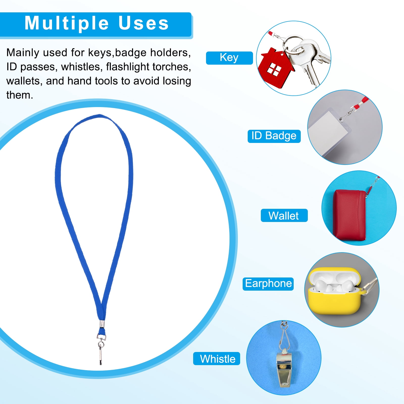 Uxcell Lanyards, 100 Pack Neck Lanyards Bulk with Swivel Hook Clip for ID Badges Holder, Keys, Office, Teachers, Blue