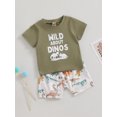 thumbnail image 3 of nvzhuang Infant Boy Summer Clothes Suits Letter Print Short Sleeve Crew Neck T-Shirts and Dinosaur Print Shorts 2Pcs Set, 3 of 9