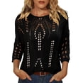 thumbnail image 3 of Womens Summer Tops Hollow Out Beach Crochet Cover Ups Off Shoulder 3/4 Sleeve Pullover Casual Sweater Shirts for Vacation, 3 of 5