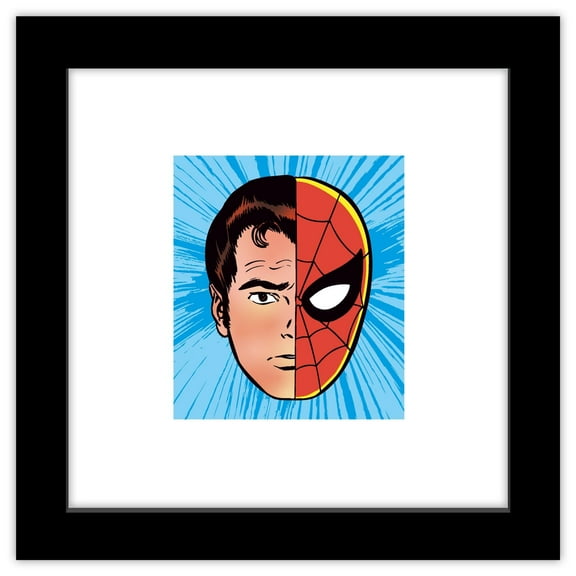 Gallery Pops Marvel Spider-Man - Retro Spotlight Peter Parker Split Mask Wall Art, Black Framed Version, 12" x 12"
