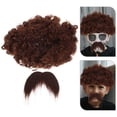 thumbnail image 2 of KAKOWELY 1 juego de peluca afro y bigote falso, accesorio para disfraz de fiesta, kit de peinado y barba artificiales, 2 of 5