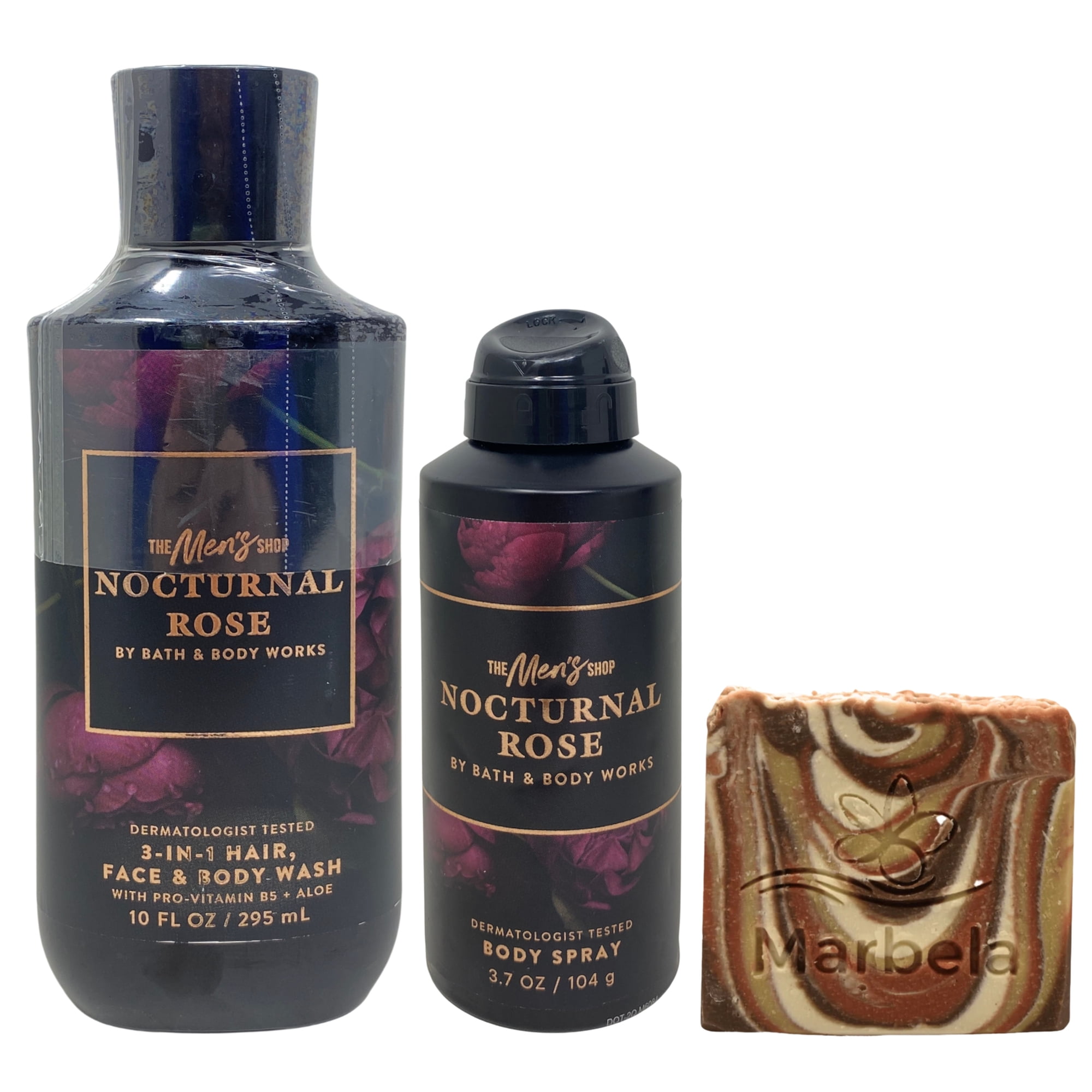 Bath & Body Works The Men's Collection Nocturnal Rose Body Spray and 3-in-1 Hair, Face & Body Wash with a Clay Baby Bar Soap