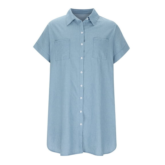 YANHAIGONG Denim Shirt Dresses for Women Plus Size,Women Button Front Blue Jean Shirt Dress for Women In Short Length,Women Solid Button Up Split Long Beach Party Dresses