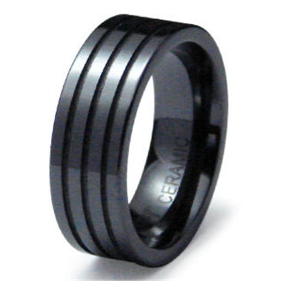 EWC R40025-110 Ceramic Grooved Flat Band Ring - Size 11