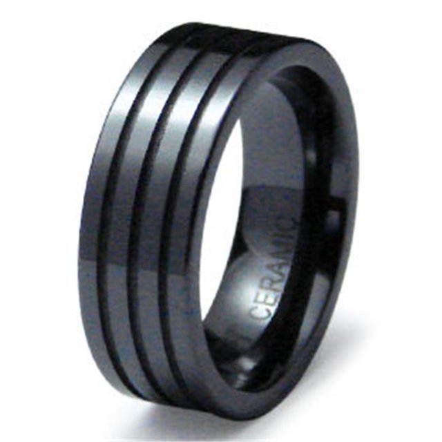 EWC R40025-110 Ceramic Grooved Flat Band Ring - Size 11