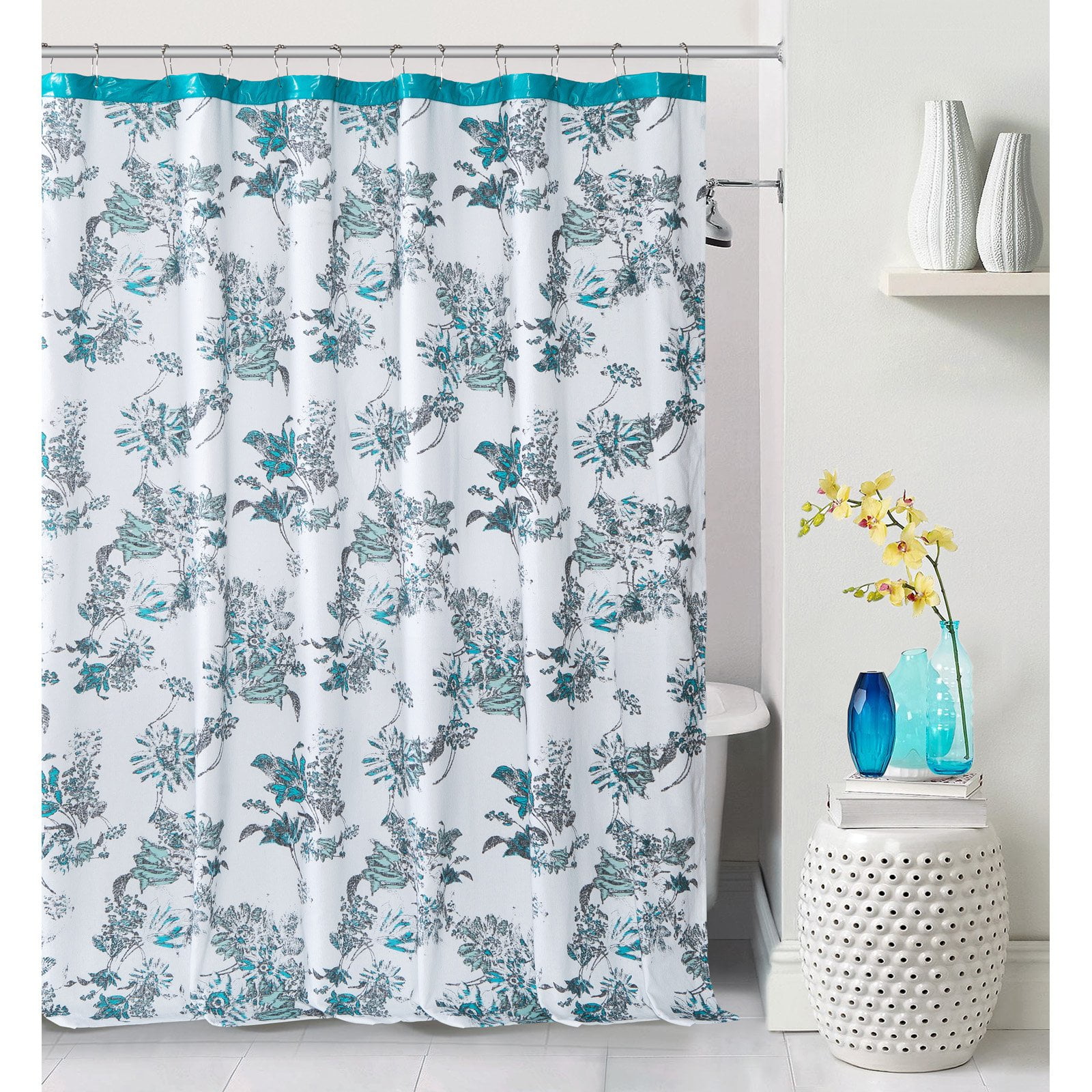 Kensie Alice Polycotton Shower Curtain With Faux Leather Border Com Kensie Alice Polycotton Shower Curtain, Black Faux Leather Shower Curtain