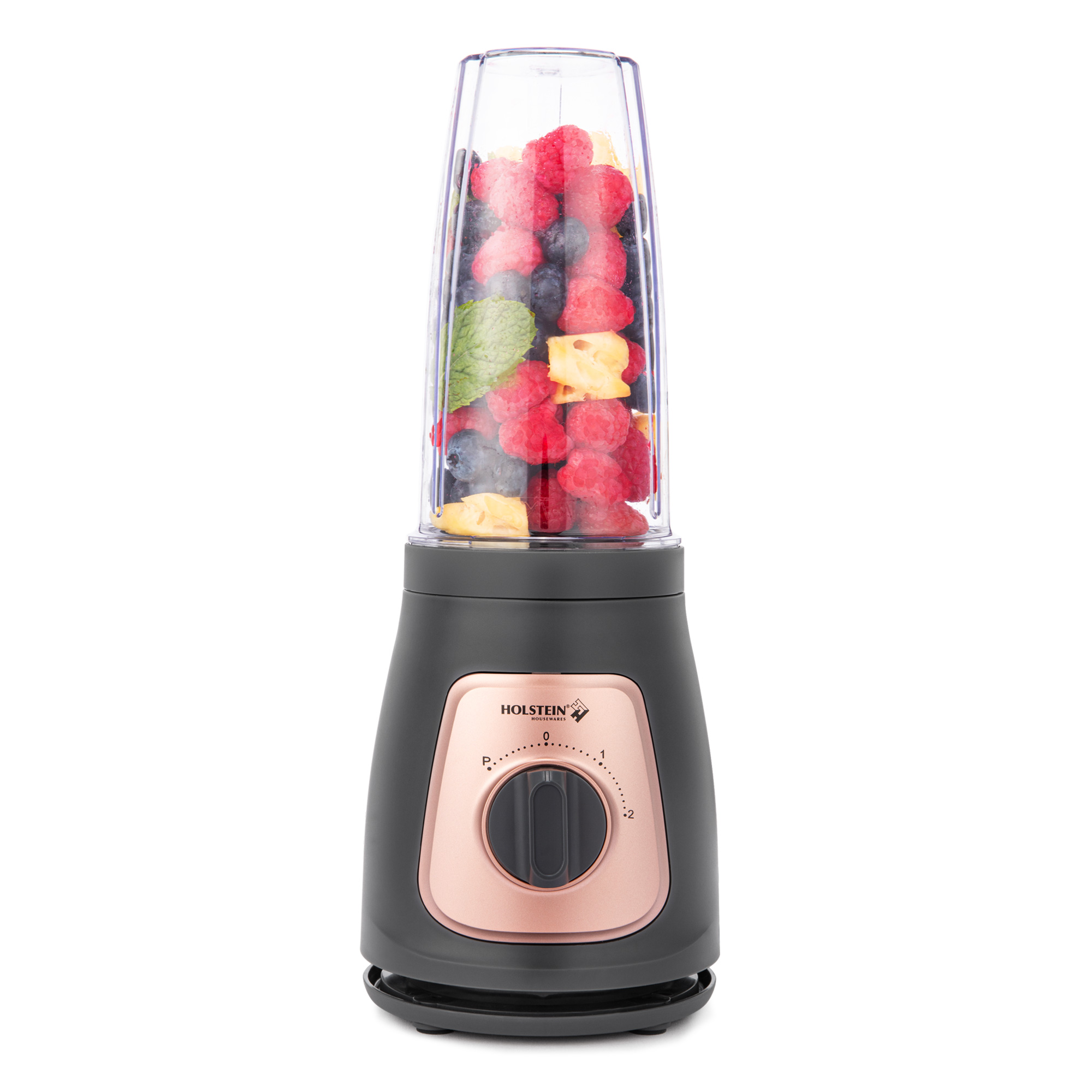 Holstein Housewares Personal Blender Grey Rose Gold with 25oz Travel Jar, 2 Speeds + Pulse Function, Dishwasher-Safe