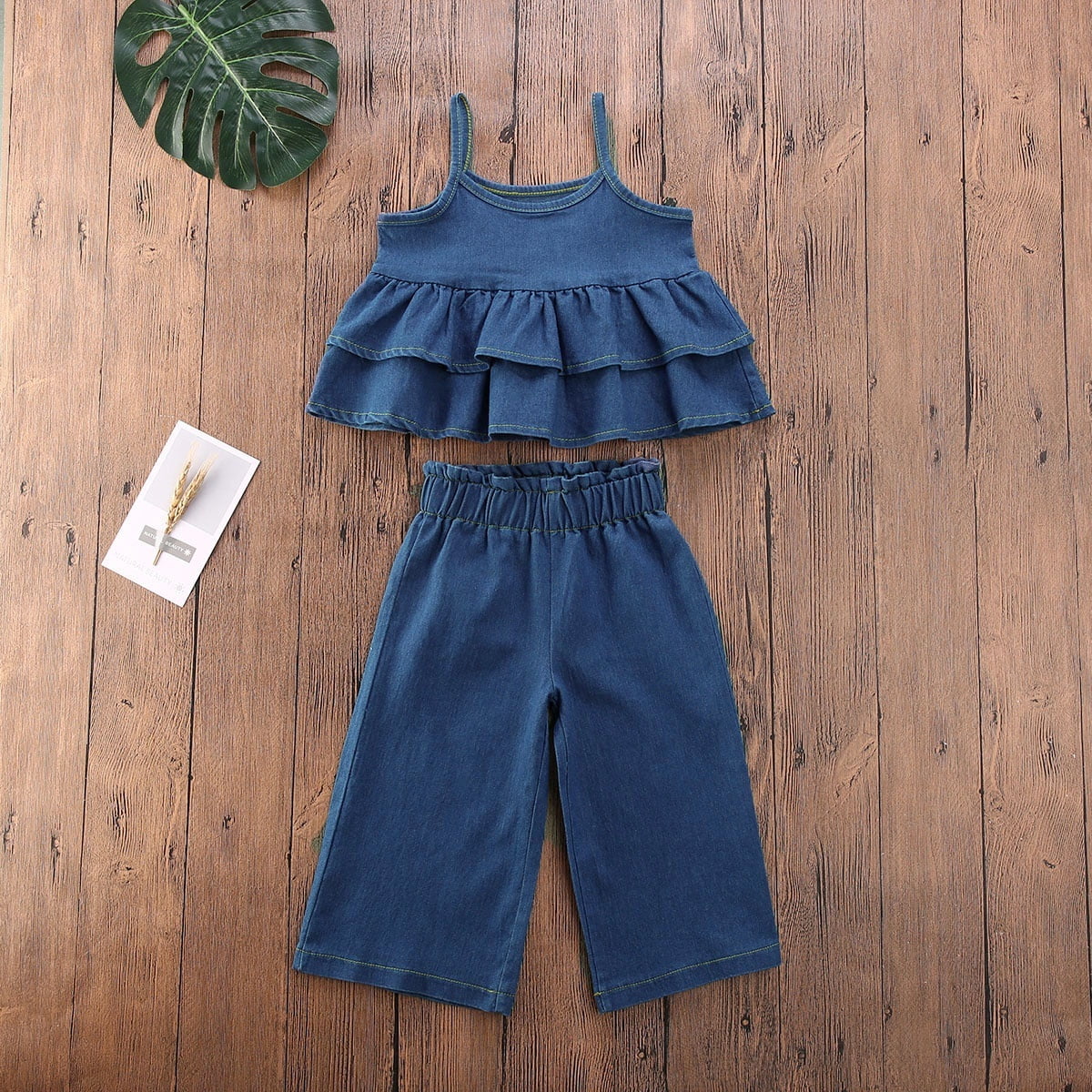 2PCS Toddler Baby Girl Denim Clothes Ruffle Sleeveless Tops Long Jeans Pants Outfits 1 6Y Walmart