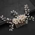 thumbnail image 2 of Nvzi-c Bridal Flower Wedding Hair Pins Crystal Pearl Hair Combs Clips Headpiece Gold Wedding Hair Accessories Jewelry with Rhinestone for Brides Bridesmaids Women (Gold), 2 of 2