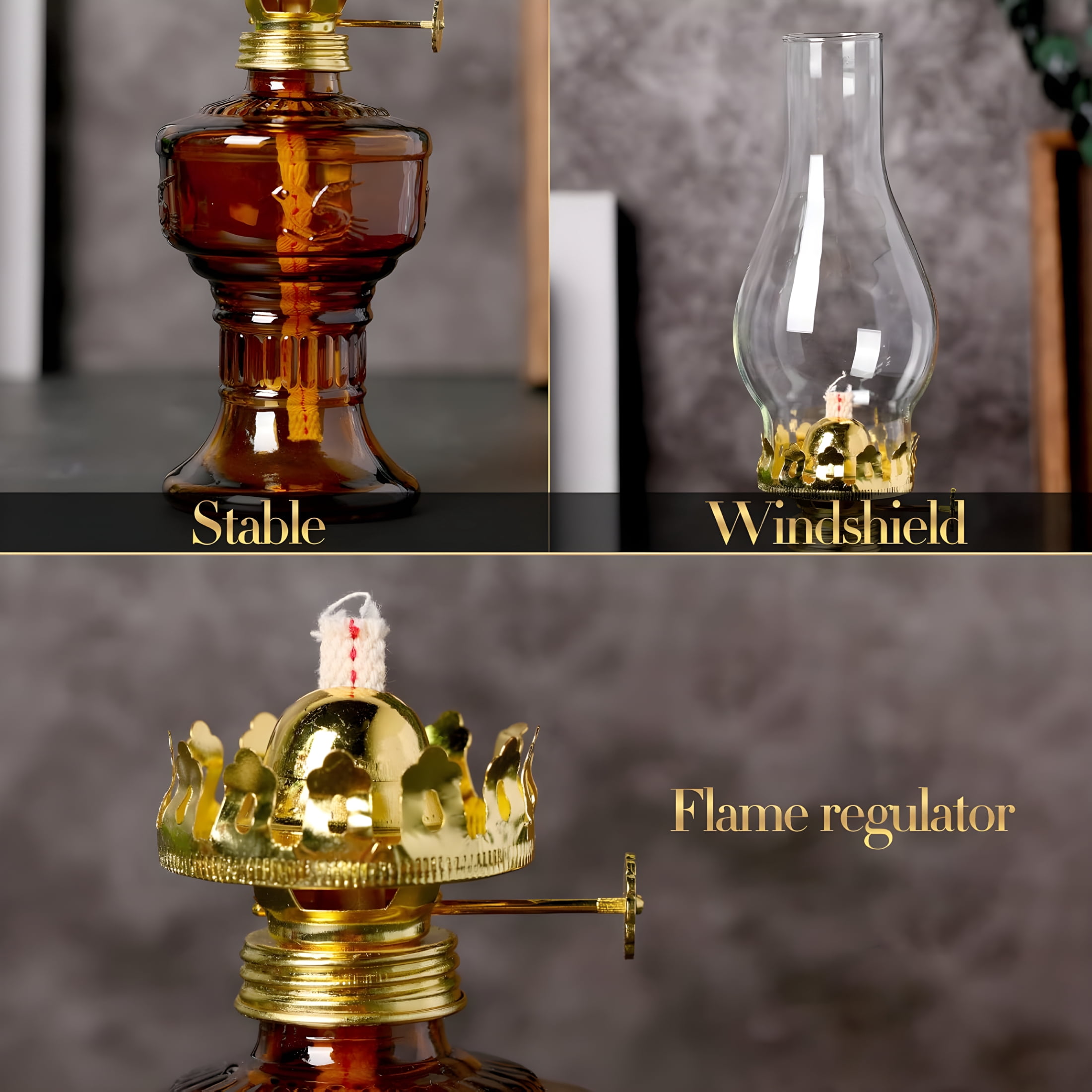 HIBIBUD 2 Pcs Chamber Oil Lamps for Indoor Use Vintage Kerosene Lamp Rustic Hurricane Lantern with Adjustable Fire Wick Lighting Oil Lantern for Home Emergency Lighting,13'' High(Brown)