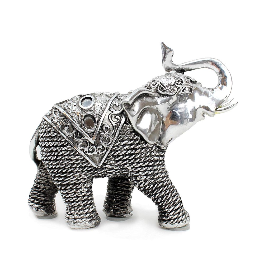 Feng Shui 5.5"(L) Silver Elephant Wealth Lucky Figurine Home Decor