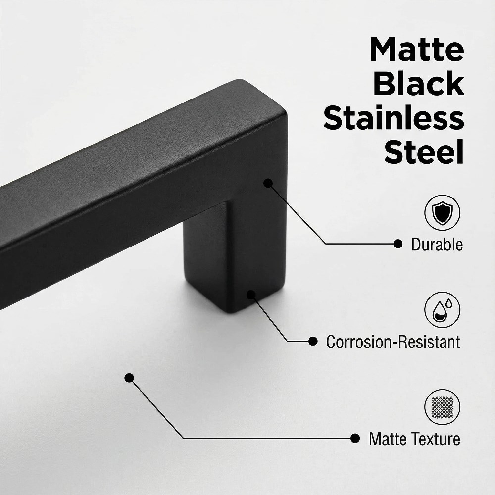 Fitviso 10 Pack 3.25 inch Center to Center Matte Black Square Cabinet Pulls