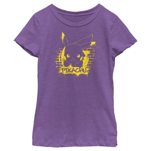 Girl's Pokemon Pikachu Mural  Graphic Tee Purple Berry Medium