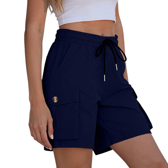 GERsome Women's Shorts with Pockets Drawstring Elastic Waist Outdoor Travel Hiking Cargo Shorts Navy Size M
