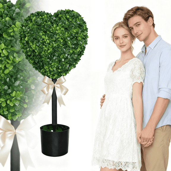 Valentine's Day 29.5" Artificial Boxwood Heart-Shaped Topiary Tree,No Watering, Reusable Faux Plant Love Topiary Ball for Indoor & Outdoor, Valentine's Day Party Decor Accent
