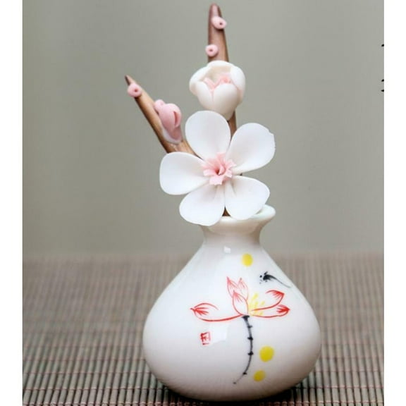 White Porcelain Ceramics Dynasty Plum Blossom Vase Figurine Statue 3.5" Chinese