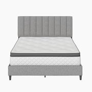 Boyd Sleep Leah Gray Linen Full Size Fully Upholstered Platform Bed Frame with Adjustable Headboard