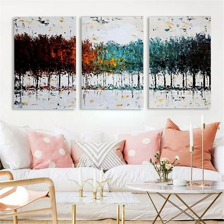 Large Paintings For Living Room Asewan 3 Pieces Panel Framed Abstract Tree Canvas Print Art Oil Painting Modern Giclee Stretched Forest Art Painting For Home Living Room Office Wall Decor Gift ()