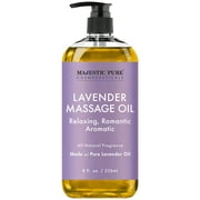 Majestic Pure Lavender Massage Oil for Men and Women - Great for Calming, Soothing and to Relax - Blend of Natural Oils for Premium Massaging and Aromatherapy - 8 fl oz.