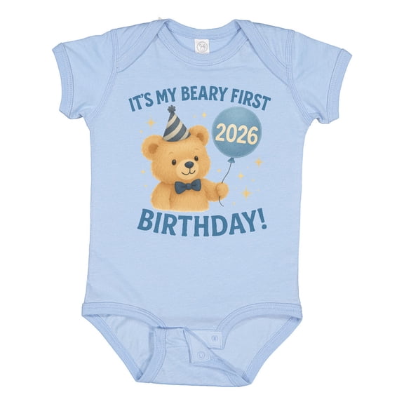 Inktastic Beary First Birthday 2026 Teddy Bear Boys or Girls Baby Bodysuit