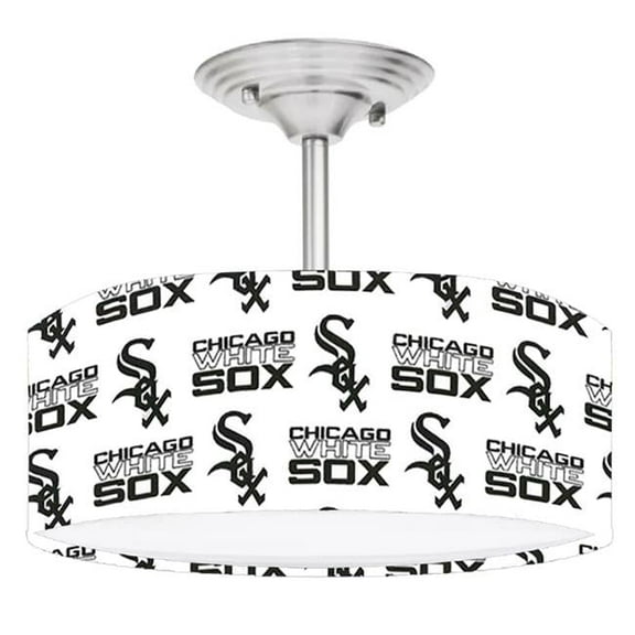 888 Cool Fans DR-0001377 White Sox MLB Baseball 2-Light Brushed Nickel Drum Style Lamp Fixture