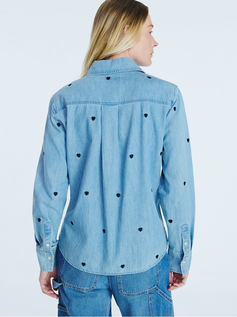 Free Assembly Women's and Women's Plus Embroidered Hearts Denim Free Assembly Women's and Women's Plus Embroidered Hearts Denim