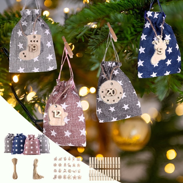Ganfancp Calendario de Adviento Navideño Set de Bolsas de Regalo Colgantes Diy con Números Corazones y Árboles para Niños Cuenta Atrás para La Decoración Navideña 24 Piezas Liquidación Ventas Hoy Ofe