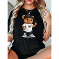 thumbnail image 1 of Camisetas con estampado para mujer, camisetas de manga corta de verano 2025, blusas casuales con cuello redondo para adolescentesWomen's Trendy Bear with Hat Graphic Tee - Casual Round Neck Short S, 1 of 6