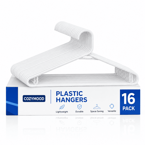Cozymood Plastic Hangers 16 Pack White,General Space Saving Clothes Hangers for Closet and New Apartment Essentials