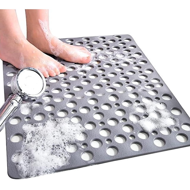 Alfombra de ducha antideslizante, alfombra de baño cuadrada de 53x53 cm, alfombra de baño antideslizante lavable a máquina con ventosa, gris