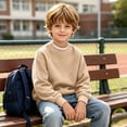 thumbnail image 6 of Kids Solid Color Winter Hoodie, Loose Casual Long Sleeve Pullover for Boys & Girls Beige 13 Years, 6 of 6